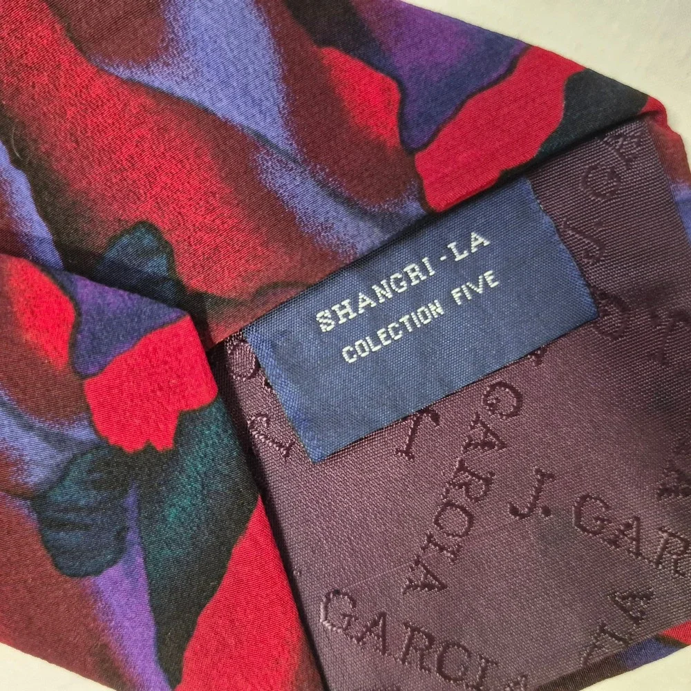 J. Garcia Silk Tie Mens Burgundy Purple Abstract Shangri-La Vintage Artistic